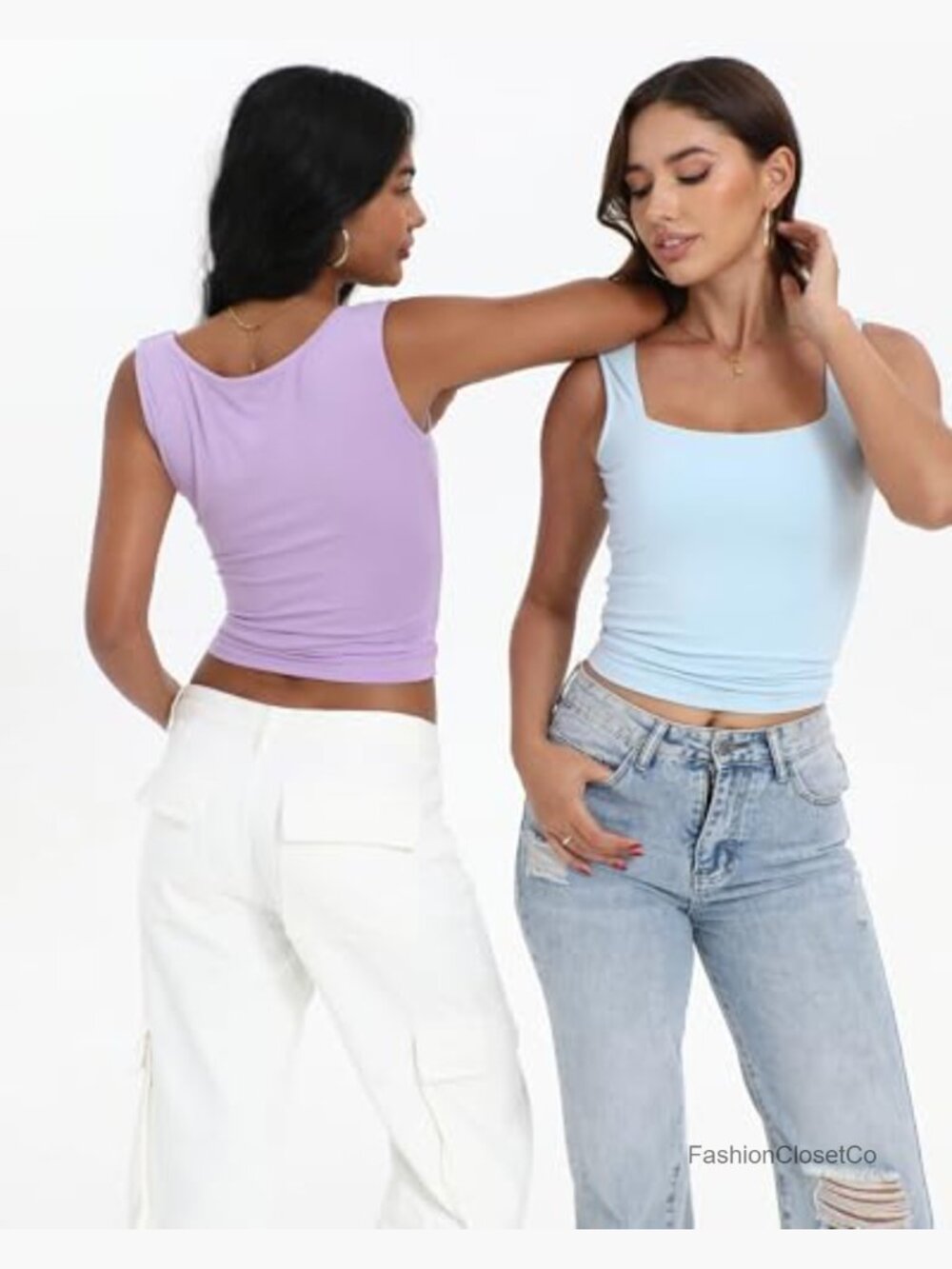 Sexy Square Neck Crop Tops Double Lined Sleeveless Halter Slim Fit Tank Top - Picture 5 of 6
